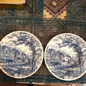 Royal Wessex Blue Carriage Horses at Inn design 2 Bowls set